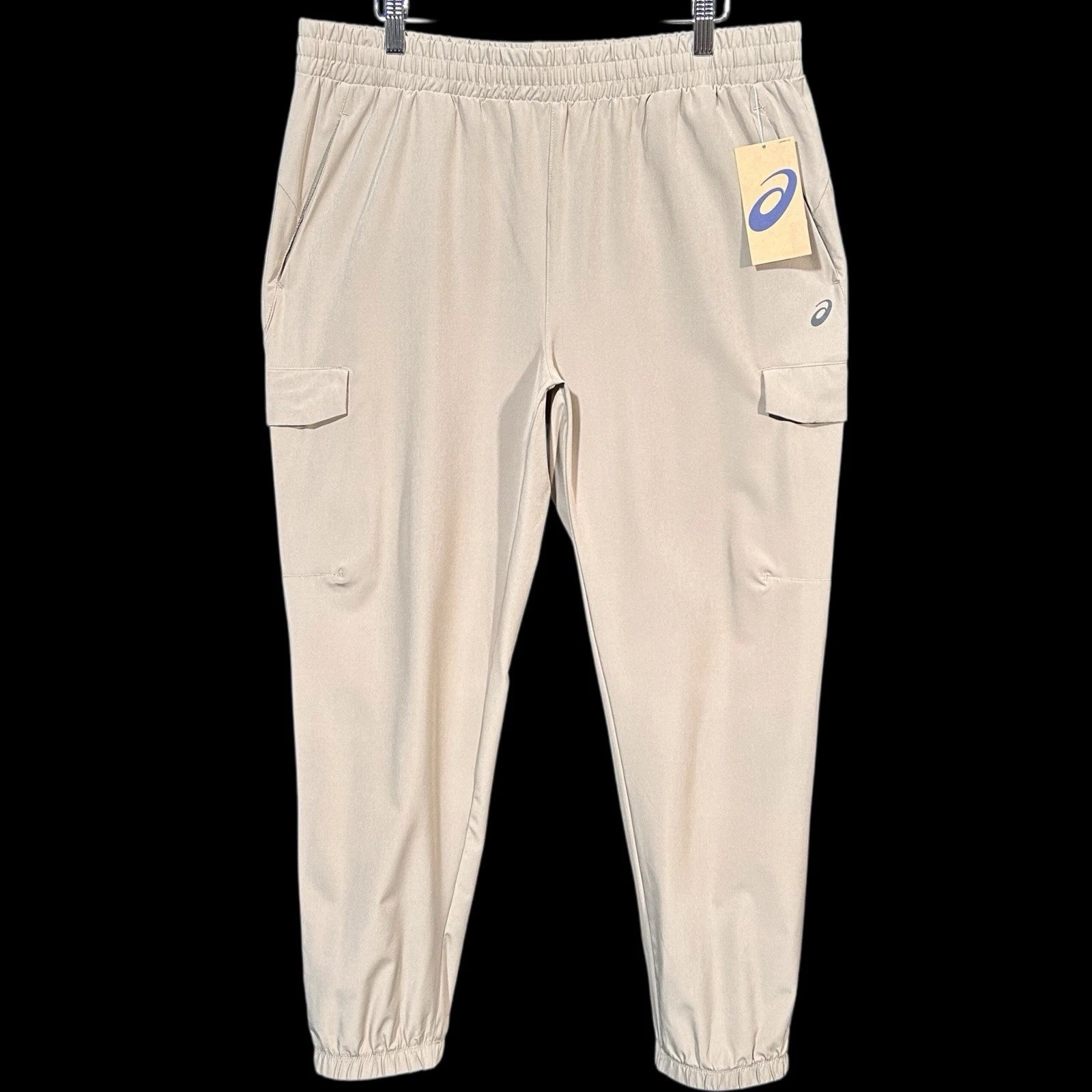 ASICS Men’s Woven Cargo Pants Size L (34X30") Beige Stretch Moisture Wicking