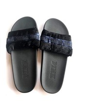 Victoria's Secret Pink Velvet Single Strap Slides Sandal Black Blue NWT