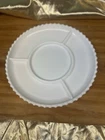 Vintage Milk Glass White Round Divided Platter Scalloped Rim