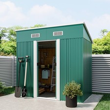 4x6 FT Flat Roof Steel Storage Shed, Pre-drilled Steel Panels, Outdoor Tool Shed