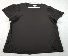 Time and Tru Top Women’s XL Extra Large Black Short Sleeves Eyelet See Through
