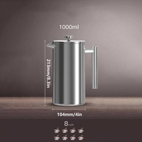 600Ml~Kaffeebereiter Doppelwandig Edelstahl Kaffeekanne French Press Kaffepresse