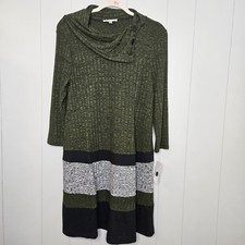 NWT Robbie Bee Medium Sweater Dress Women's Hunter Green Black Gray