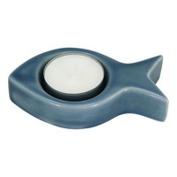 Teelicht - Fisch Aus Steingut Lackiert 10 X 6 Cm Blau Sea-Club