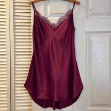 Victoria Secret Satin Lace Trim Mini Slip Dress Chemise M Burgundy Dark Coquette