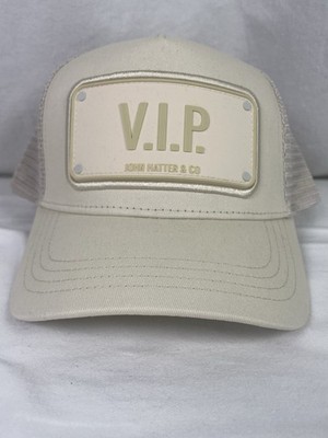 John Hatter & Co VIP Trucker Hat Cap New Rubber Plaque Plate Beige Snapback Hat