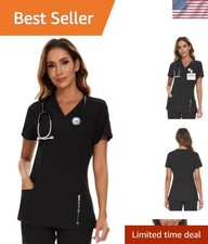 Scrub Tops Women Soft Stretch V-Neck Medical Uniforms with 3 Pockets