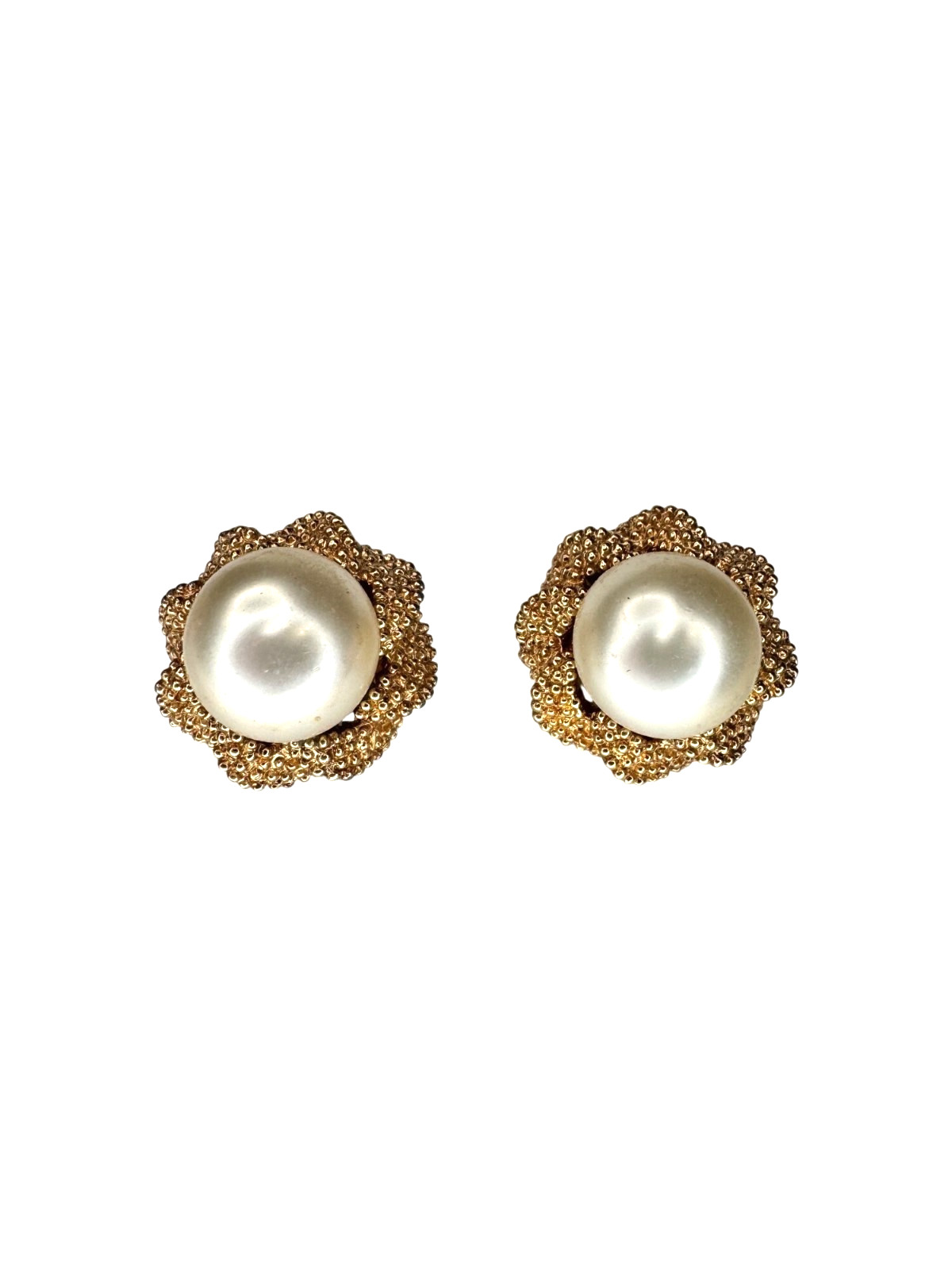 Panetta Gold Tone Faux Pearl Clip On Earrings 1980s Vintage
