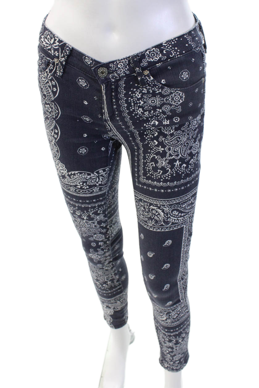 AG Adriano Goldschmied Women Skinny Ankle Jeans Dark Blue Paisley Size 25