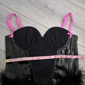 Vintage Ann Summers Black PVC & Feather Corset Top Size 8-10 