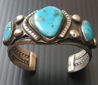 Spectacular Navajo Heavy Sterling Silver Turquoise Cuff Bracelet 94 Grams!!!