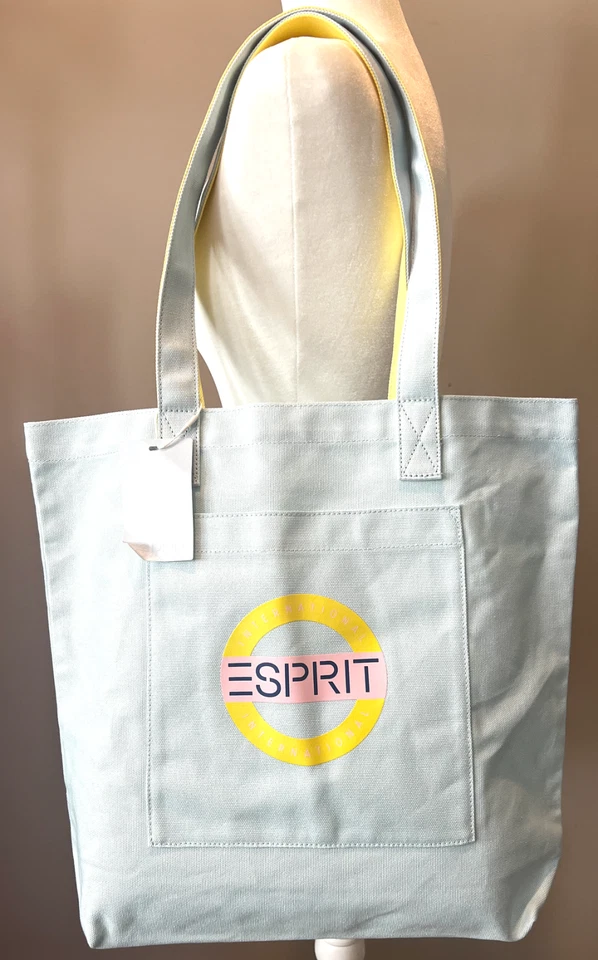 Сумка с короткими ручками ESPRIT Throw-back 90-е бледно-голубая холщовая с логотипом новая с ценниками подлинная см. описание - Изображение 2 из 4
