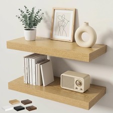 2 Pack 24 in x 9.3 in Oak Floating Shelves for Wall with Invisible Brackets