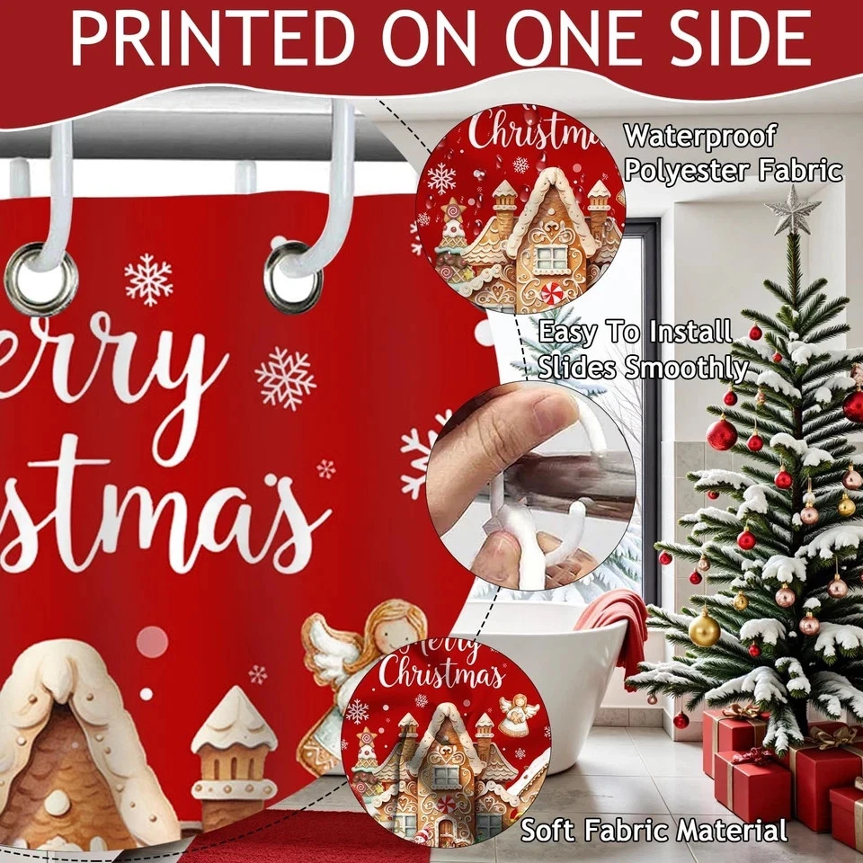 Mocsicka Feliz Navidad Cortina de Ducha Linda Roja Navidad Pan de Jengibre-Hombre Ducha... Foto 4 de 4