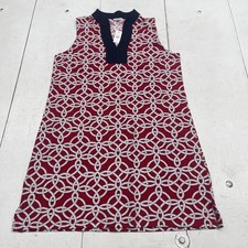 Talbots Dress Womens Petite M Red Rope Print Split Neck Sleeveless Shift