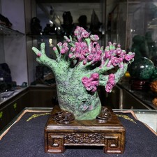 10.67LB Rare Natural Zoisite Quartz Crystal carved Plum Blossom Ornament+Stand