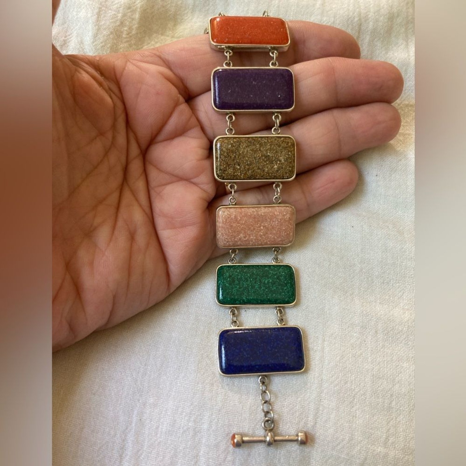 Multi Colored Natural Stones Rectangle Panel Brac… - image 7