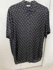USED BALENCIAGA BB LOGO SILK SHORT SLEEVE BUTTON-DOWN SHIRT, SIZE 34 ACCEPTABL