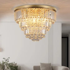 20" French Gold Crystal Raindrop Chandelier Modern Ceiling Pendant Light Fixture
