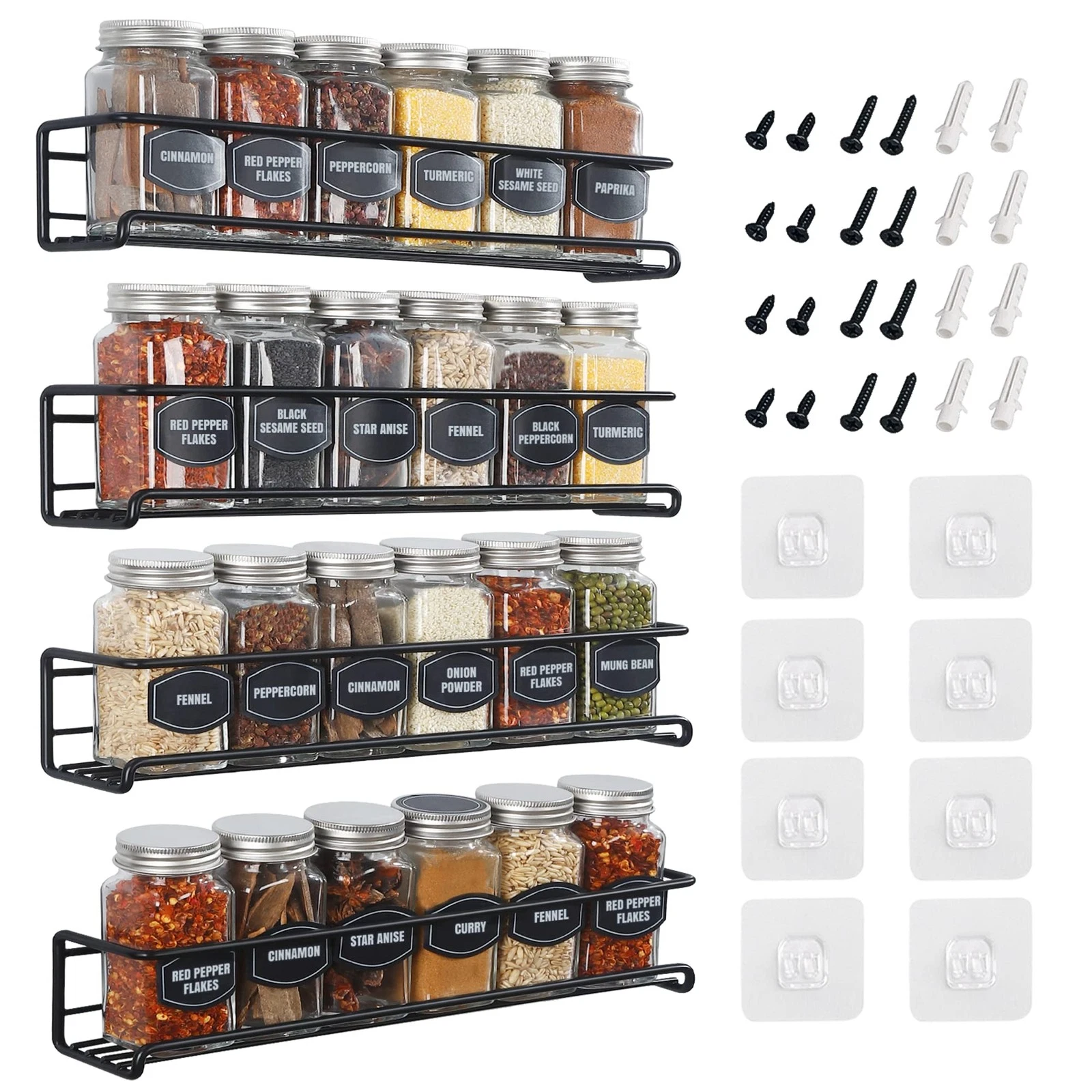 Spice Rack Wall Mounted 4 Tier – Space-Saving Kitchen Spice Organizer for Sea...