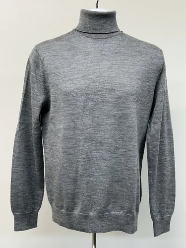 New Banana Republic Mens 100 % Merino Wool Mid Gray Turtleneck Sweater Medium