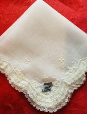 Made In Switzerland Fancy Cut White Wedding Handkerchief W Lace Orig Tag