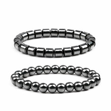 Black Magnetic Hematite Bead Bracelet Elastic Rope Stone Beads Health Jewelry 8"