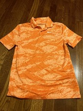 Nike Polo Shirt Boys Youth S Orange Abstract Print Dri Fit Golf Performance