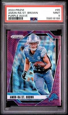2024 Panini Prizm Amon-Ra St. Brown #95 Purple Wave /99 PSA 9 Lions