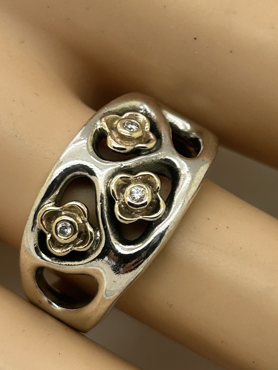 14 K & 925 Vintage Retired ALE Pandora Lab Created Diamond Flower