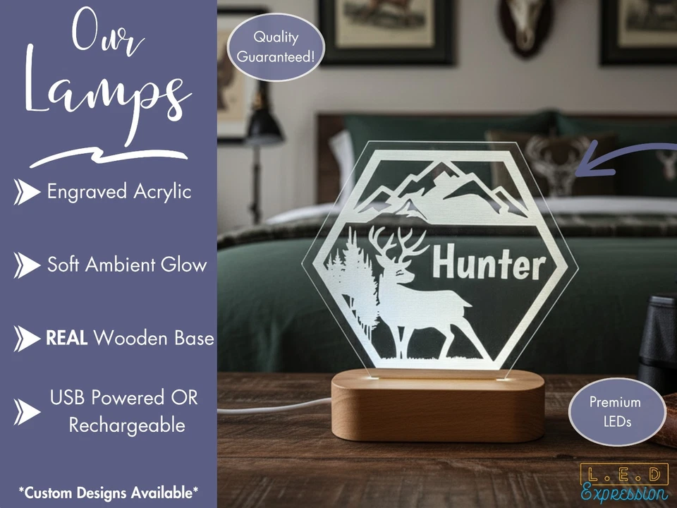 Luz LED personalizada con nombre de ciervo, letrero personalizado para decoración de dormitorio Foto 2 de 4