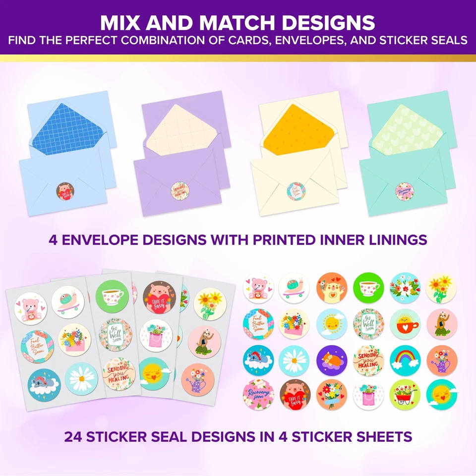 Paquete de 24 tarjetas lindas Get Well de 4X6 pulgadas caja surtida con sobres y pegatinas, 24 Foto 3 de 4