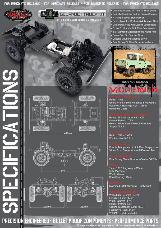 RC4WD Z-K0060 Gelande II 4X4 Truck Kit 1/10 Wheel Base Chassis Kit - Image 3 of 4