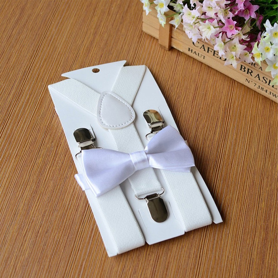 Girls Boys Adjustable Elastic Braces Suspenders Bow Tie Set Mint Green