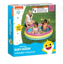 Baby Shark Pinkfong 3-Ring Inflatable Swimming Pool 47" Wide NEW