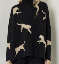 Entro Black Cheetah Mock-Neck Sweater Medium