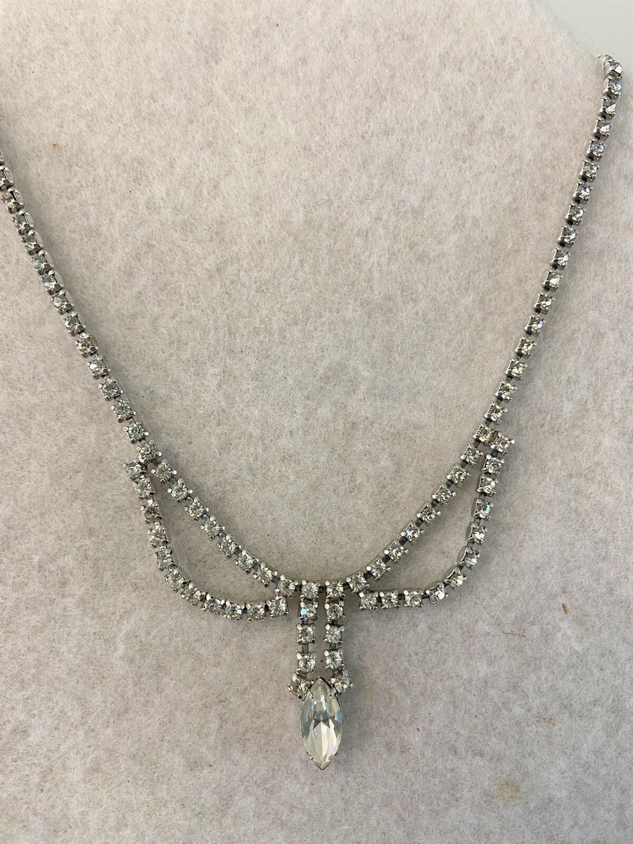 Vintage Kramer Clear Rhinestone Necklace Silver Tone | eBay Vintage Kramer Clear Rhinestone Necklace Silver Tone | eBay