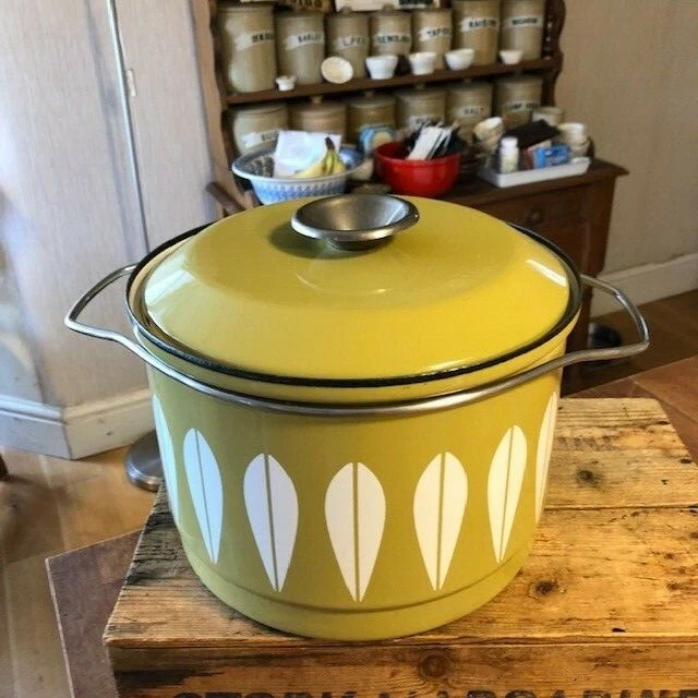 Vintage Cathrineholm Green & White Lotus – Ex. Large Enamel Saucepan Stock Pot –