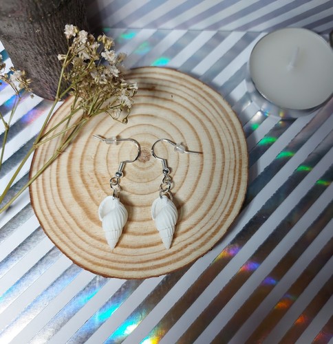 Hand Made Spiral Conch Sea Shell and Silver (925) Earrings