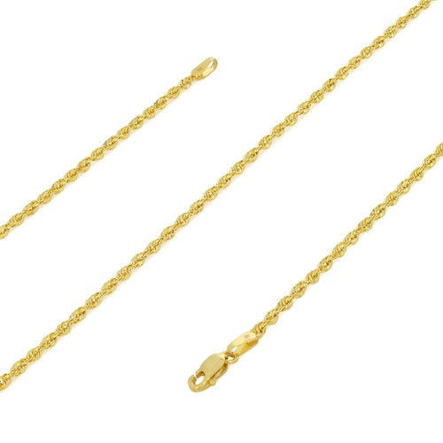Genuine 14K Yellow Gold 2mm Womens Rope 