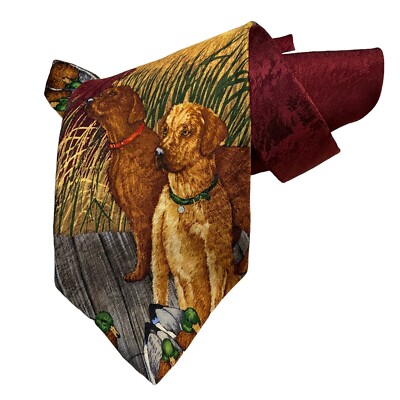 Puritan Silk Necktie Coming in Close Labrador Dogs Duck Katie Cundiff 1999