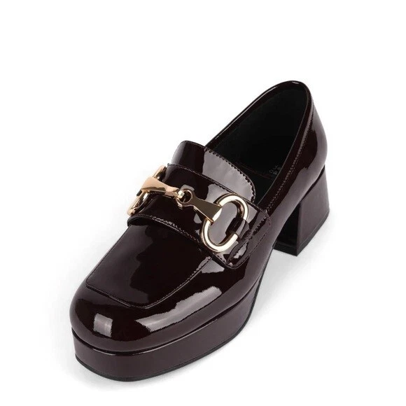 Zapatos Mocasines Jeffrey Campbell Estudiante Vino Charol Tacón Talla 10 bits
