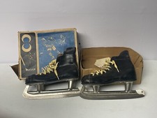 Vintage Hardened Tempened Ice Skates Size 4 Black Leather Shoelaces  Box