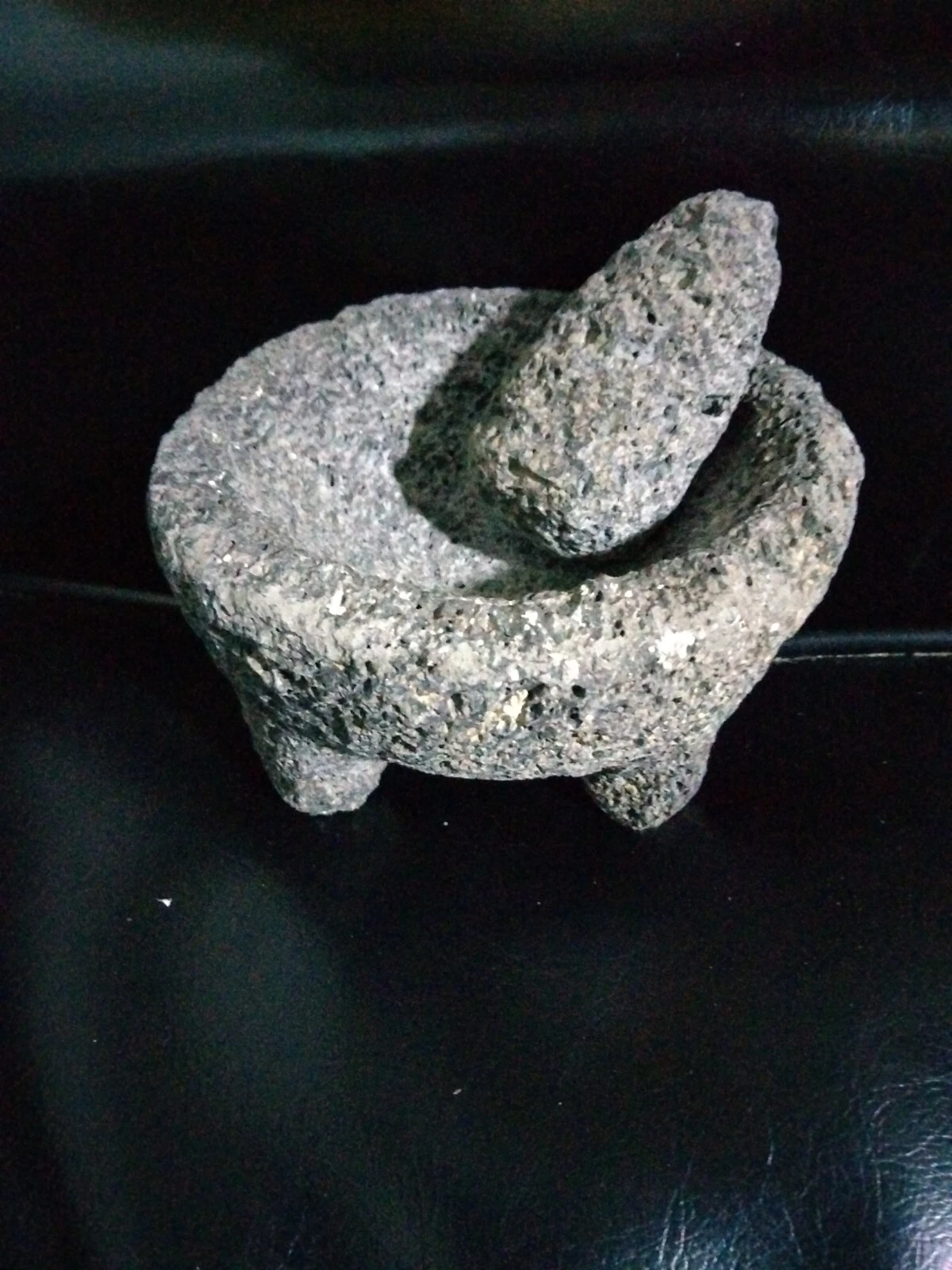 Antique Mexican Mortar & Pestle Large 6" Natural Lava Rock & Granite Primitive