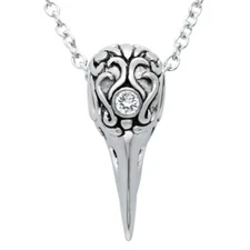 Raven Skull Necklace Clear Crystal with Tattoo Design Pattern Pendant