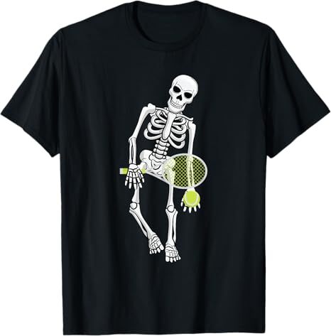 Skeleton Playing Tennis Lazy Halloween Costume Funny Sport T-Shirt