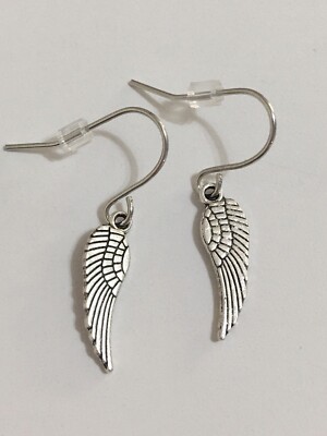 Angel Wings Small Silver Dangle Earrings Stainless Steel Hooks  Hypoallergenic￼