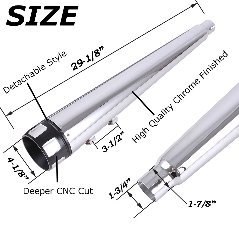 4" in Megaphone Exhaust Pipes Mufflers Slip-On For Harley Road King Glide Ultra - Image 3 of 4