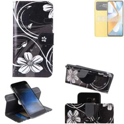 Für POCO C50 360° Schutz Hülle Wallet Case Design Blumen