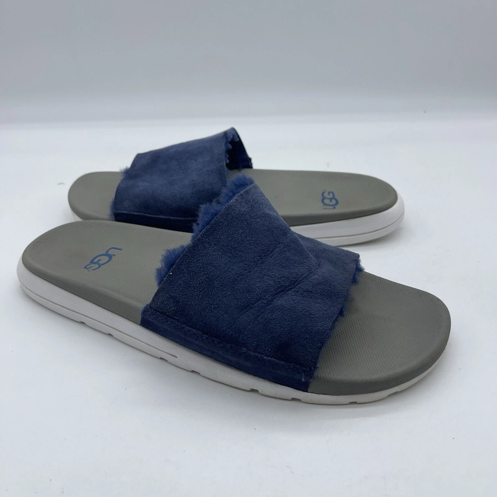 UGG Xavier Twin Face Uomo Taglia Circa 8 Slides Sandali Ciabatte Blu Navy